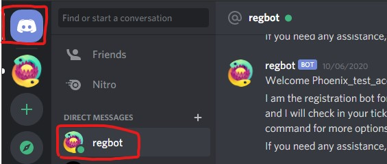 PyConZA 2021 Discord Direct Message with Regbot.